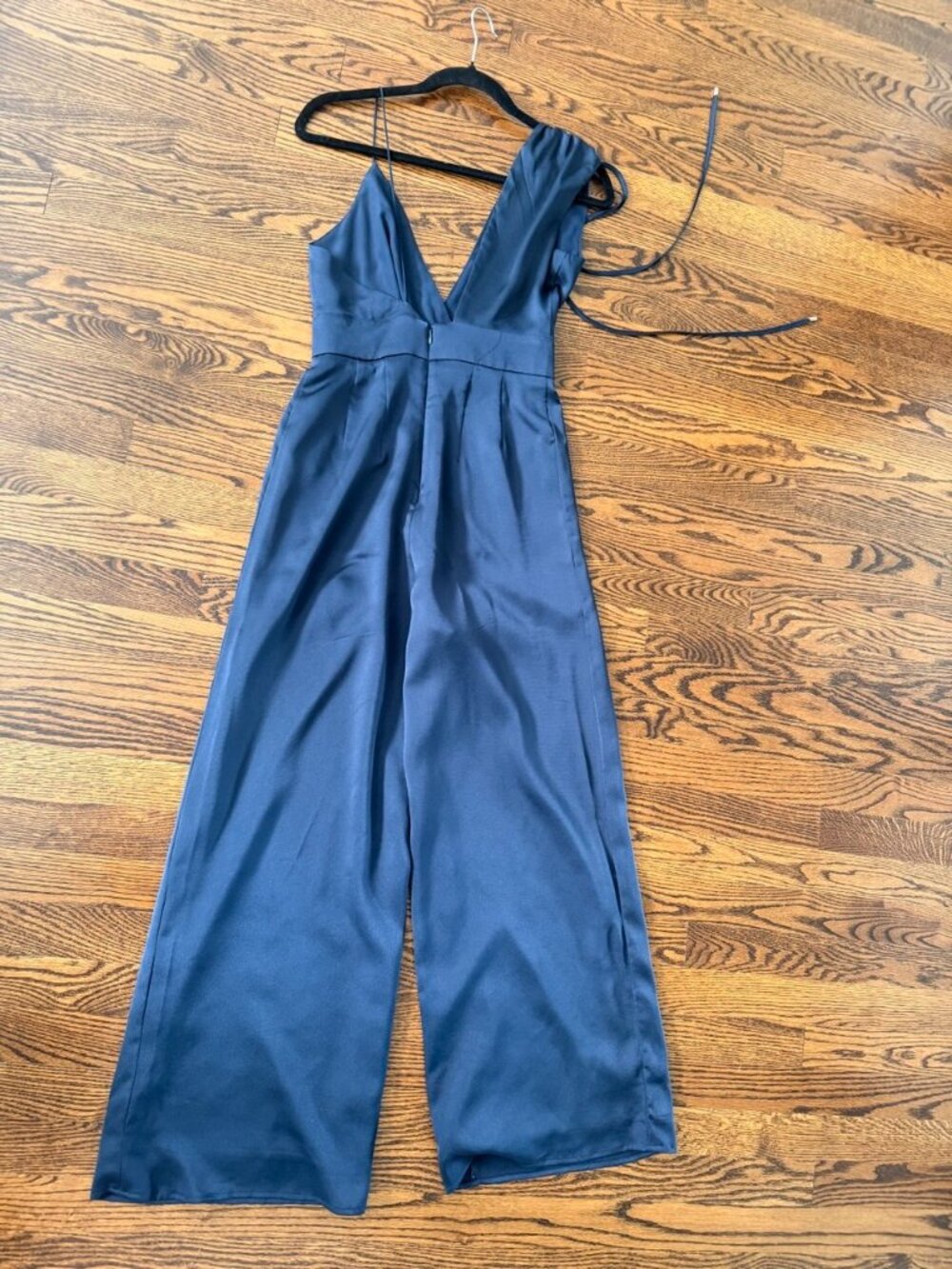 KEEPSAKE Navy Blue V-Neck Wide Leg Satin Jumpsuit
